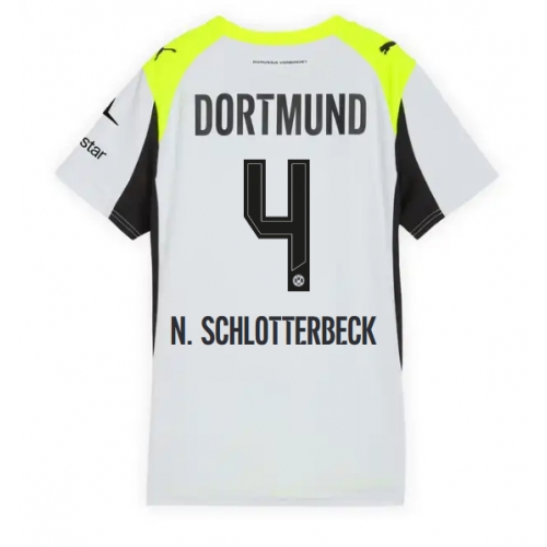 Billige Fotballdrakt Borussia Dortmund Nico Schlotterbeck #4 Replika Bortedrakt Dame 2025-26 Kortermet Billige Fotballdrakt Borussia Dortmund Nico Schlotterbeck #4 Replika Bortedrakt Dame 2025-26 Kortermet